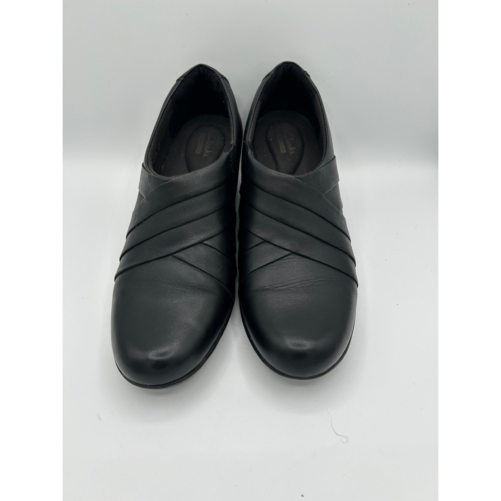 Clarks Collection Black Leather Pleated Block Heel Shooties Pumps Women Sz 9.5M